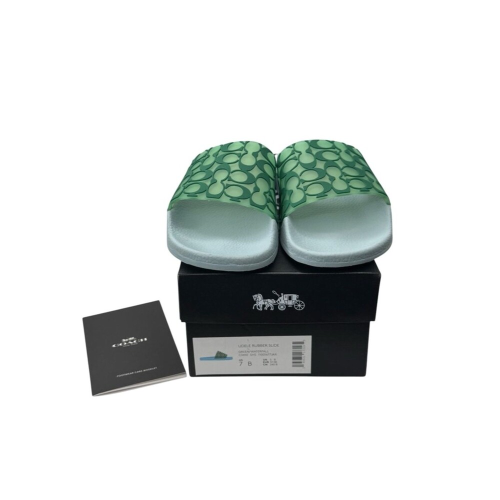 Coach Udele Signature Rubber Slides Green & Waterfall Size 7 - Picture 2 of 10